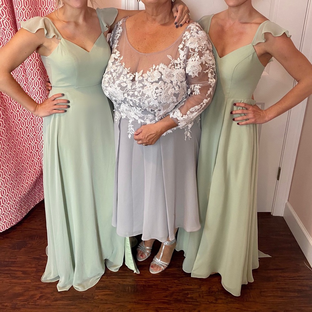 Dusty sage azazie bridesmaid dress